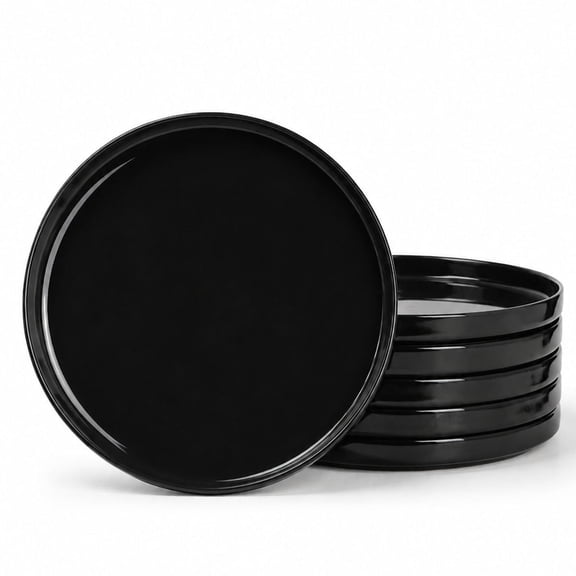 LaGlint 8-inch Salad Plate Set of 6, Vertical Rim, Lightweight Black Opal Glass, Dishwasher and Microwave Safe