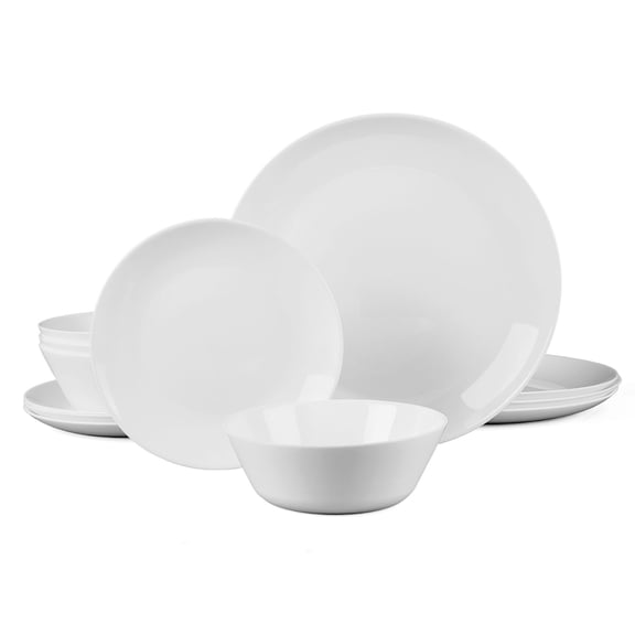 LaGlint Dinnerware Set, Opal Glass, Dishwasher Microwave Safe, Chip Scratch Resistant, 12 Piece, Service for 4, White