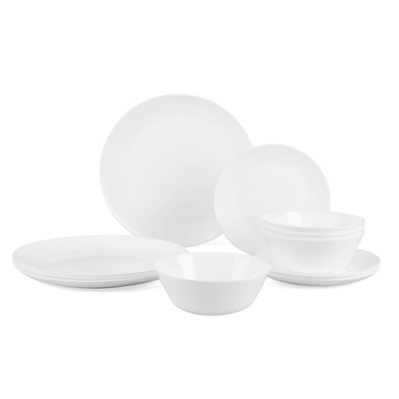 LaGlint Dinnerware Set, Opal Glass, Dishwasher Microwave Safe, Chip Scratch Resistant, 12 Piece, Service for 4, White