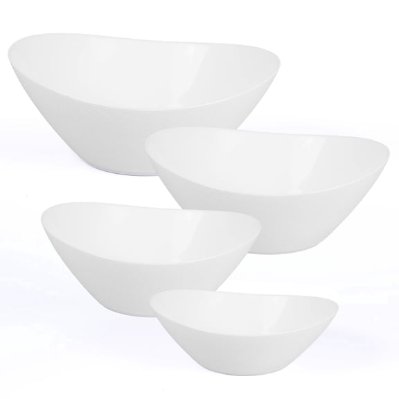 LaGlint Oval Serving Bowls Set of 4, 12/20/43/66 OZ Opal Glass Lightweight White Nesting Bowls, Microwave & Dishwasher Safe Versatile Mixing Prep Bowl for Salad Fruit Pasta Dessert