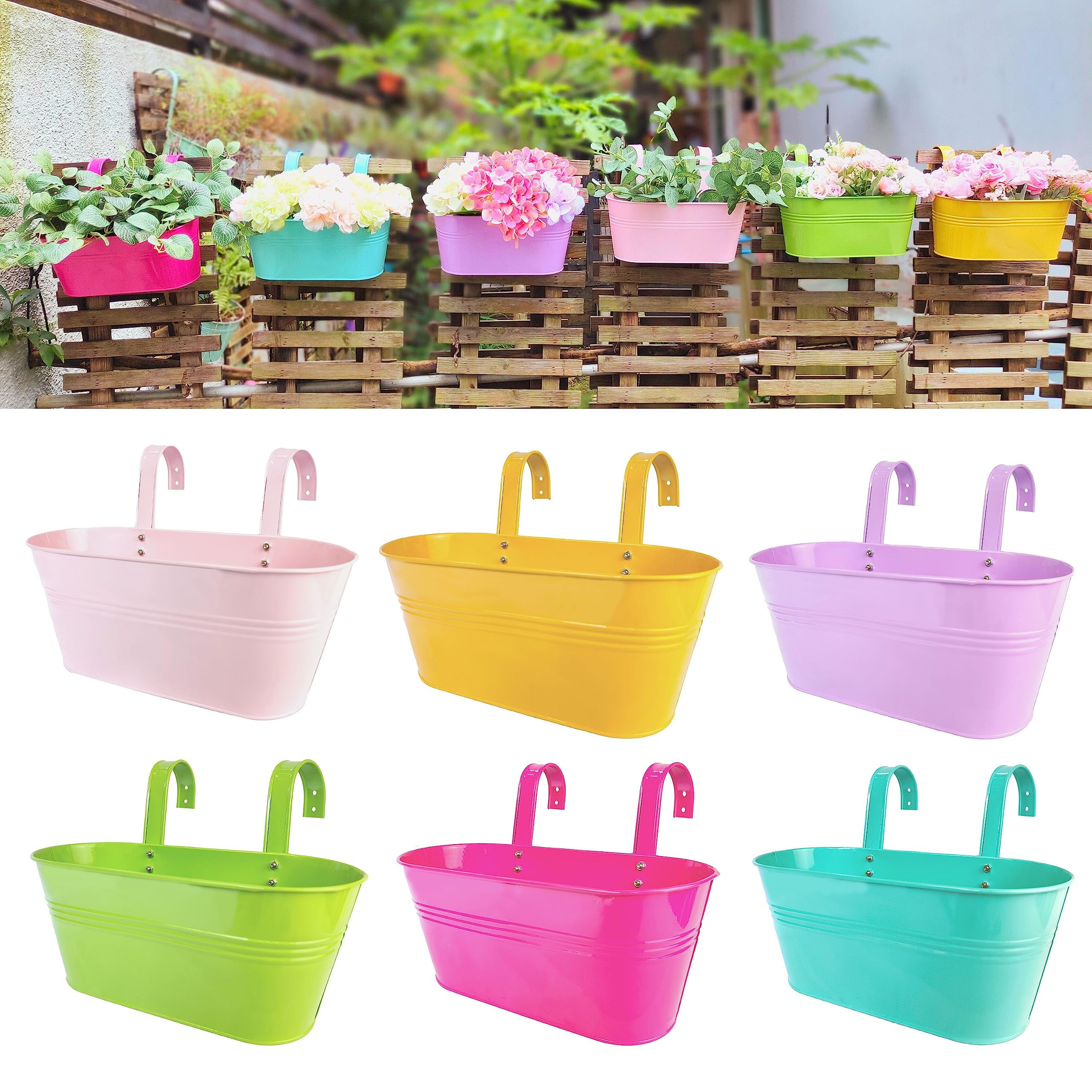 LaLaGreen Rail Planter Outdoor Plants (11.2 Inch, 6 Colorful Metal Iron ...