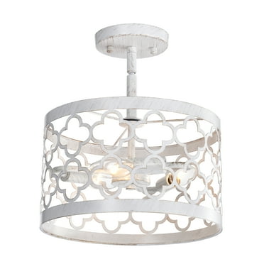 LaLuLa Semi Flush Mount Ceiling Light Fixtures 3-Light Farmhouse Chandelier for Hallway Foyer Living Room Metal Drum Shade Off White