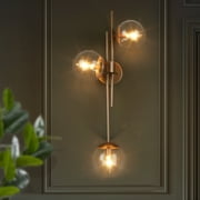 LaLuz Bola Modern Gold 3-Light Chandelier Orb Glass Bathroom Vanity Lights Wall Sconces Gold Painted
