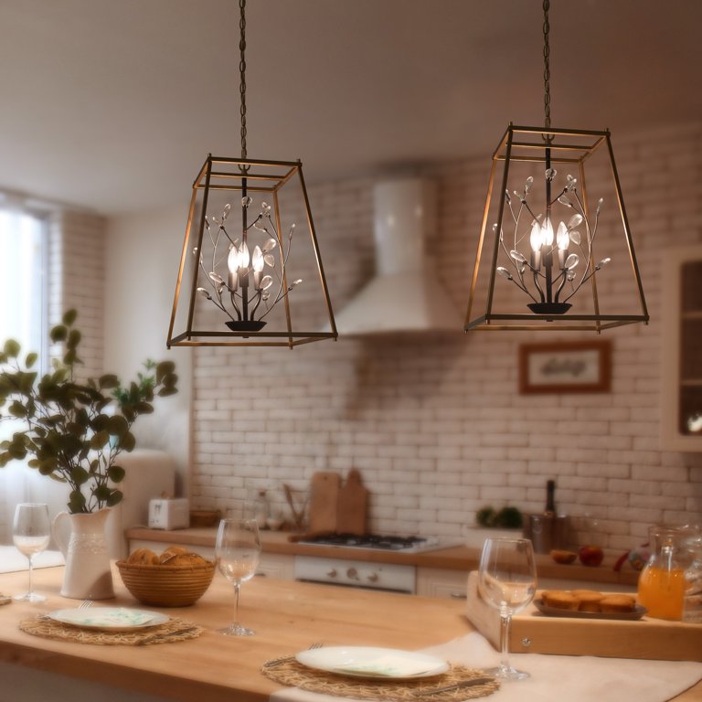 LaLuz Malryn Mid-Century Modern 3-Light Lantern Geometric Crystal