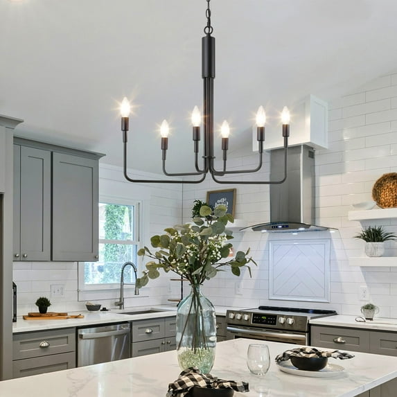 LaLuz Modern 6-Light Black Candle Classic Chandelier for Dining Room Black L 25"x W 13.5"x H 23.5" 13 to 24 Inches, Adjustable, Over 60 Inches Painted