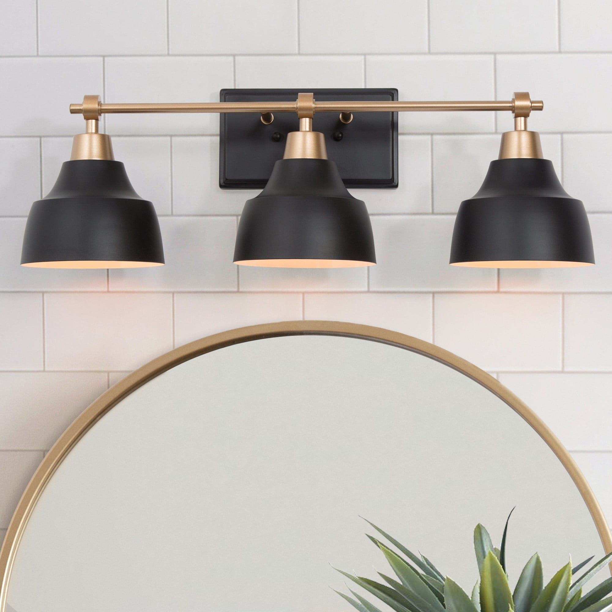 LaLuz Modern Black Gold 3Light Dimmable Bathroom Vanity Lights Wall