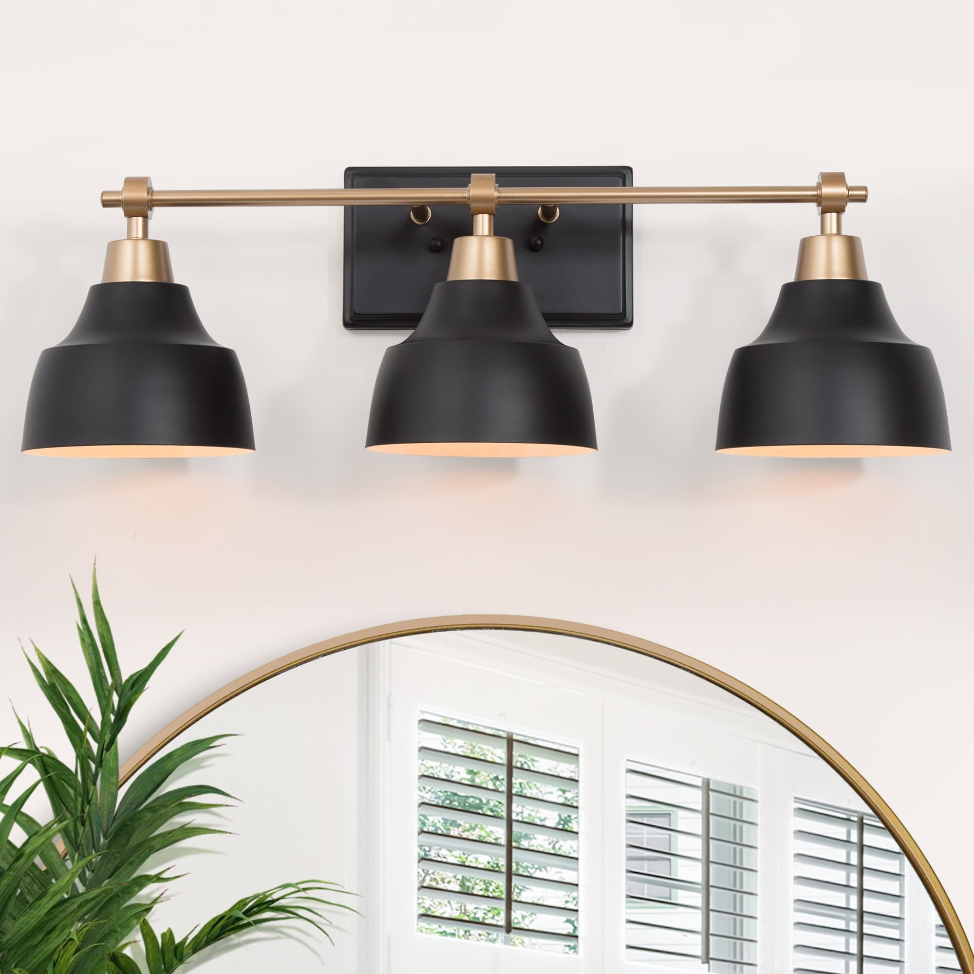Modern Black and Gold 3-Light Dimmable Metal Vanity Sconce