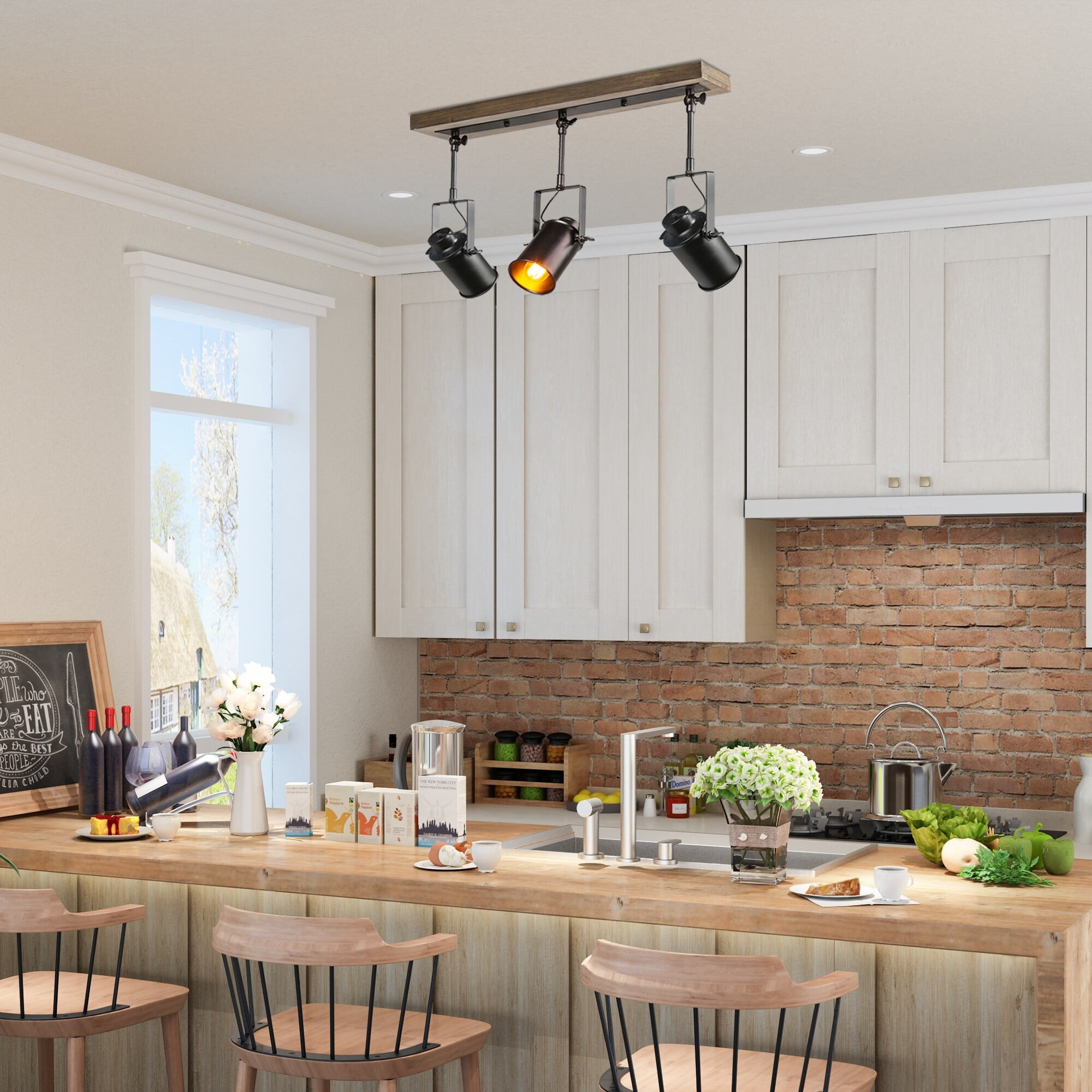 LaLuz Modern Farmhouse 3-Light Black Track Lighting LaLuz Modern Farmhouse 3-Light Black Track Lighting