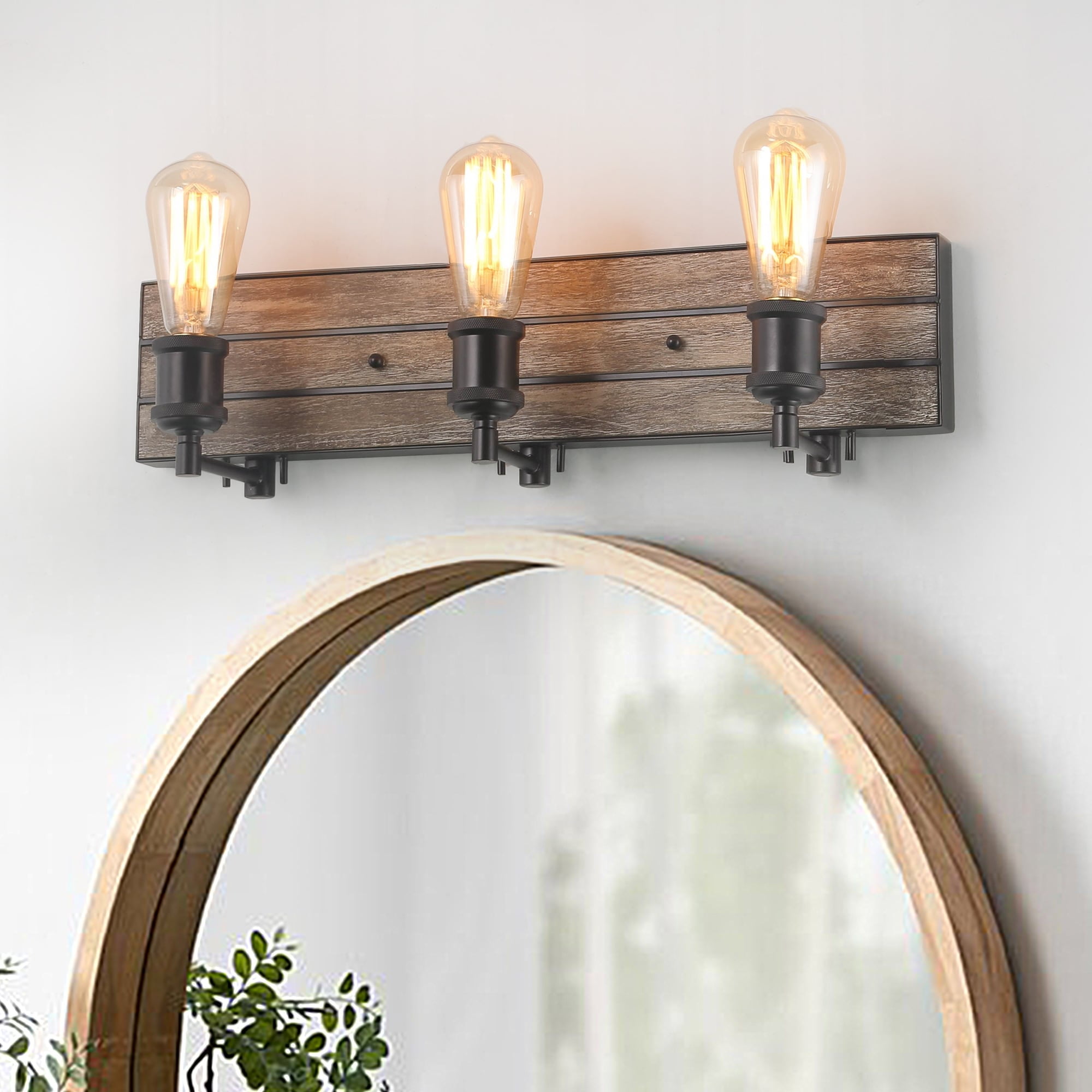 LaLuz Modern Farmhouse 3-Light Wood Bathroom Vanity Light Rustic Wall ...