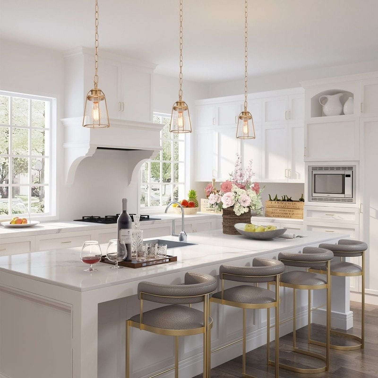Modern Gold and Glass Mini Kitchen Island Pendant Light