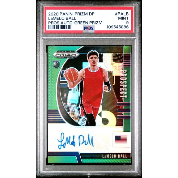 LaMelo Ball 2020 Panini Prizm Draft Picks Pros Auto Green Prizm Signed Basketball Rookie Card #PALB Graded PSA 9 Cert #109545886