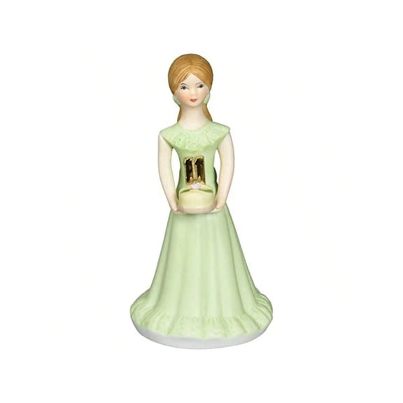 LaMiiii Growing Up Girls Brunette Age 11 Porcelain Figurine 5.5 Golden Green