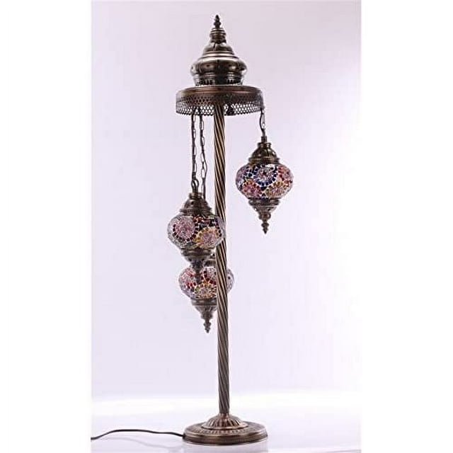 LaModaHome 3-Light Ottoman Mosaic Floor Lamp with Tiffany Style Blue Glass Shades