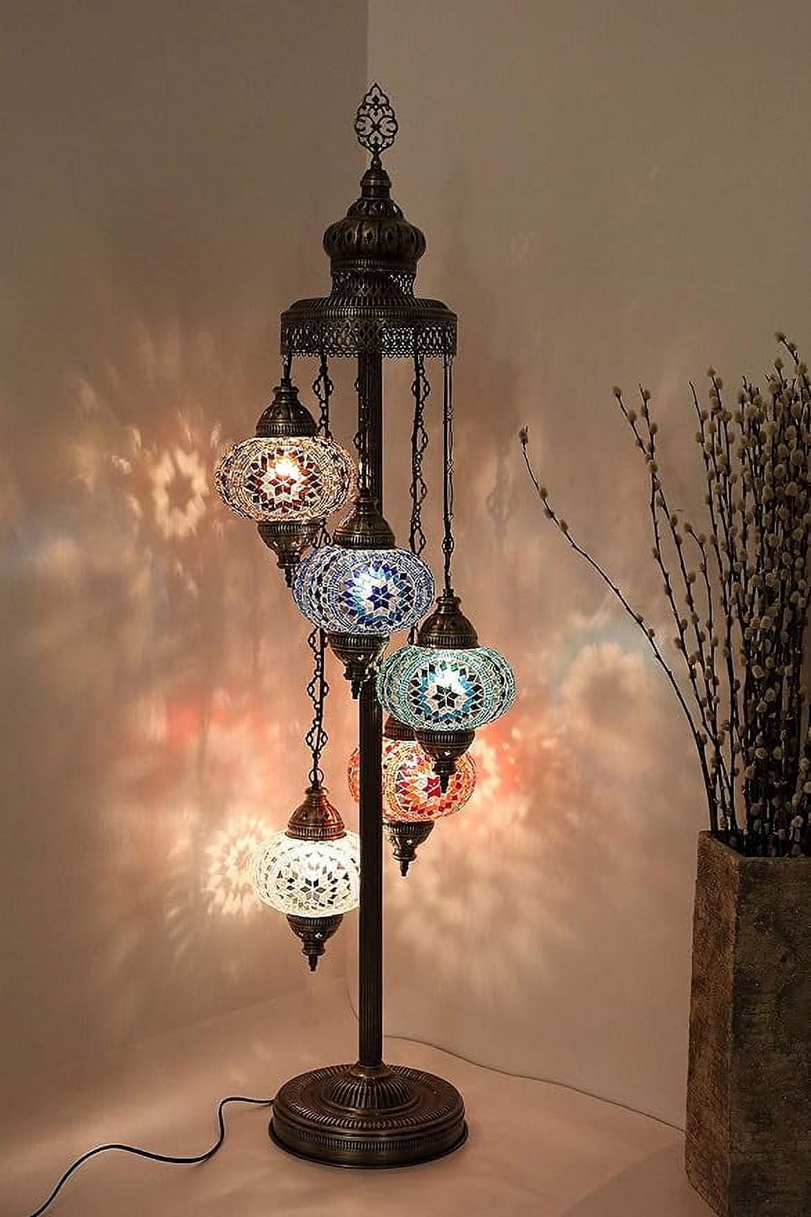 LaModaHome 63" 5-Light Traditional Decorative Floor Lamp with Mosaic Glass Globe