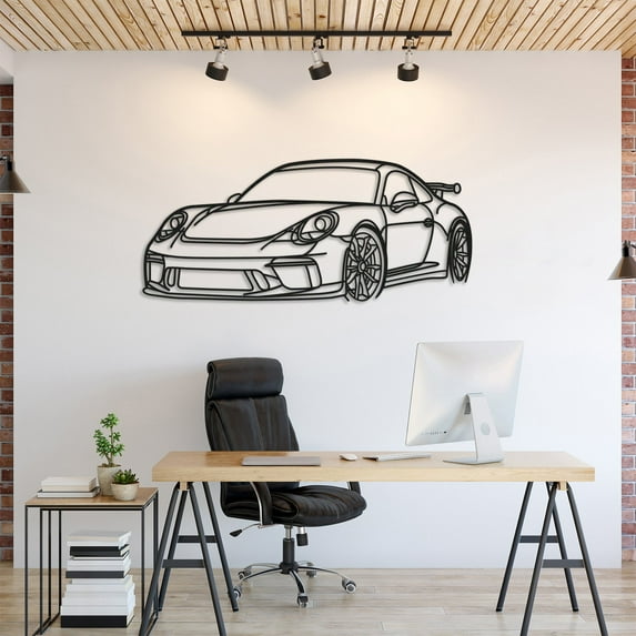 LaModaHome 911 GT3 Model 991 Front Angle Metal Silhouette Wall Art