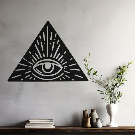 LaModaHome All-Seeing Eye Metal Wall Art, Illuminati Triangle Symbol, Esoteric Mystical Decor, Eclectic Home Decoration - Unique Handmade ArtworkHome Decoration Gift -15.7"x20.5"/40x52cm