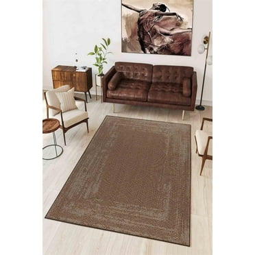 LaModaHome Area Rug Non-Slip - Brown Aging Soft Machine Washable Bedroom Rugs Indoor Outdoor Bathroom Mat Kids Child Stain Resistant Living Room Kitchen Carpet 1.3 x 2 ft
