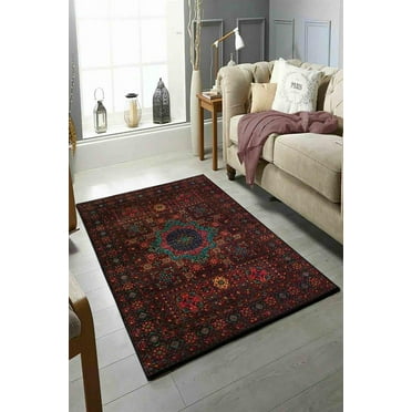 LaModaHome Area Rug Non-Slip - Brown Ethnic Soft Machine Washable Bedroom Rugs Indoor Outdoor Bathroom Mat Kids Child Stain Resistant Living Room Kitchen Carpet 1.3 x 2 ft
