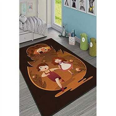 LaModaHome Area Rug Non-Slip - Brown Gratel Hansel Soft Machine Washable Bedroom Rugs Indoor Outdoor Bathroom Mat Kids Child Stain Resistant Living Room Kitchen Carpet 1.3 x 2 ft