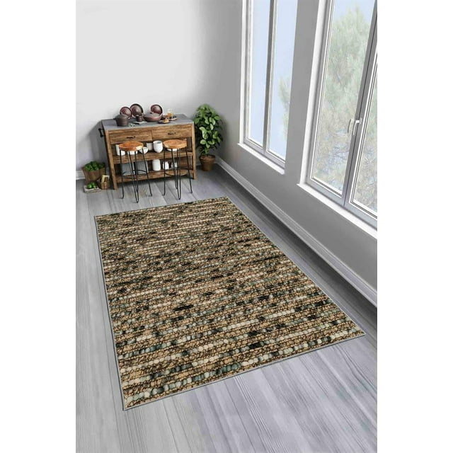 LaModaHome Area Rug Non-Slip - Brown Knitting Soft Machine Washable Bedroom Rugs Indoor Outdoor Bathroom Mat Kids Child Stain Resistant Living Room Kitchen Carpet 2.7 x 6.6 ft