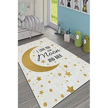 LaModaHome Area Rug Non-Slip - Cream Moon and star Soft Machine Washable Bedroom Rugs Indoor Outdoor Bathroom Mat Kids Child Stain Resistant Living Room Kitchen Carpet 1.3 x 2 ft