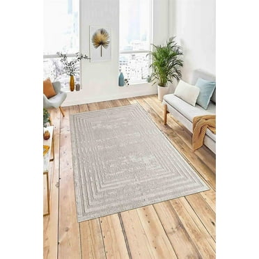 LaModaHome Area Rug Non-Slip - Grey Bordure Soft Machine Washable Bedroom Rugs Indoor Outdoor Bathroom Mat Kids Child Stain Resistant Living Room Kitchen Carpet 1.3 x 2 ft (196)