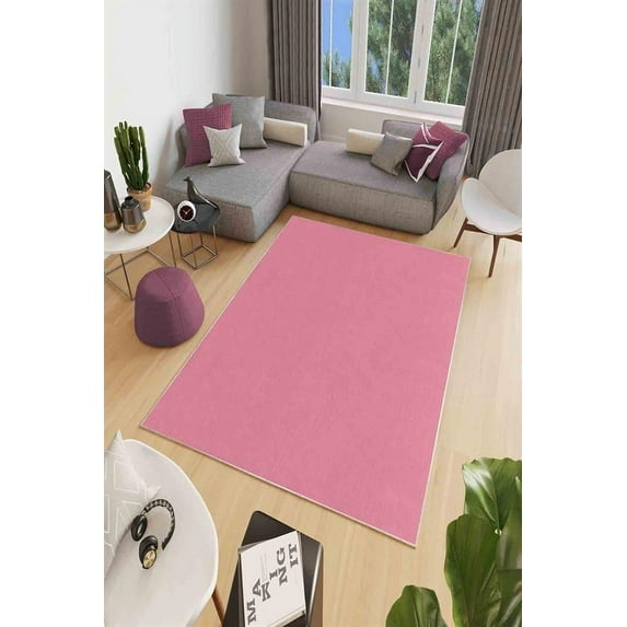 LaModaHome Area Rug Non-Slip - Pink Pink thin, washable Soft Machine Washable Bedroom Rugs Indoor Outdoor Bathroom Mat Kids Child Stain Resistant Living Room Kitchen Carpet 4 x 5.9 ft