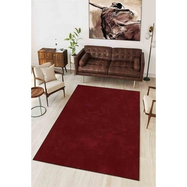 LaModaHome Area Rug Non-Slip - Red Red Thin Washable Soft Machine Washable Bedroom Rugs Indoor Outdoor Bathroom Mat Kids Child Stain Resistant Living Room Kitchen Carpet 1.3 x 2 ft