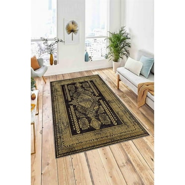 LaModaHome Area Rug Non-Slip - Yellow Classical Soft Machine Washable Bedroom Rugs Indoor Outdoor Bathroom Mat Kids Child Stain Resistant Living Room Kitchen Carpet 1.3 x 2 ft