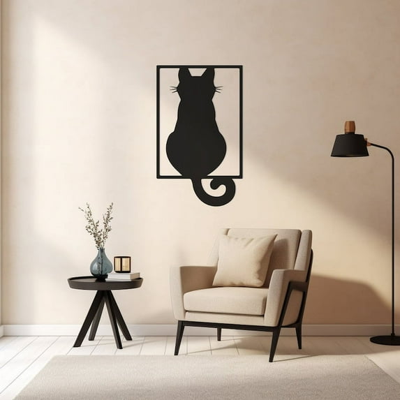 LaModaHome Cat Silhouette Metal Wall Art, Animal Love Themed Wall Decor, Perfect Christmas Gift, Elegant Home Accent with Cat Siluet PatternHome Decoration Gift -15.7"x26.8"/40x68cm