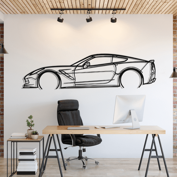 LaModaHome Corvette C7 Detailed Metal Silhouette Wall Art