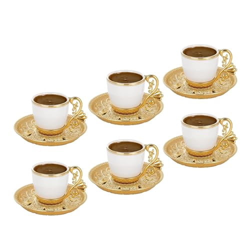 Arabic Coffee Cups PARK & OZ - 12 White Porcelain Cups & Saucers With Metal  Holders, 80ml Capacity Turkish Coffee Cup Set