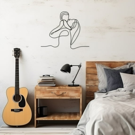 LaModaHome Exclusive A Mother With Her Baby In Her Arms Silhouette Drawn With Metal Wall Art Lining Technique – Durable & Artistic Metal Wall Art for Home and Office Decor