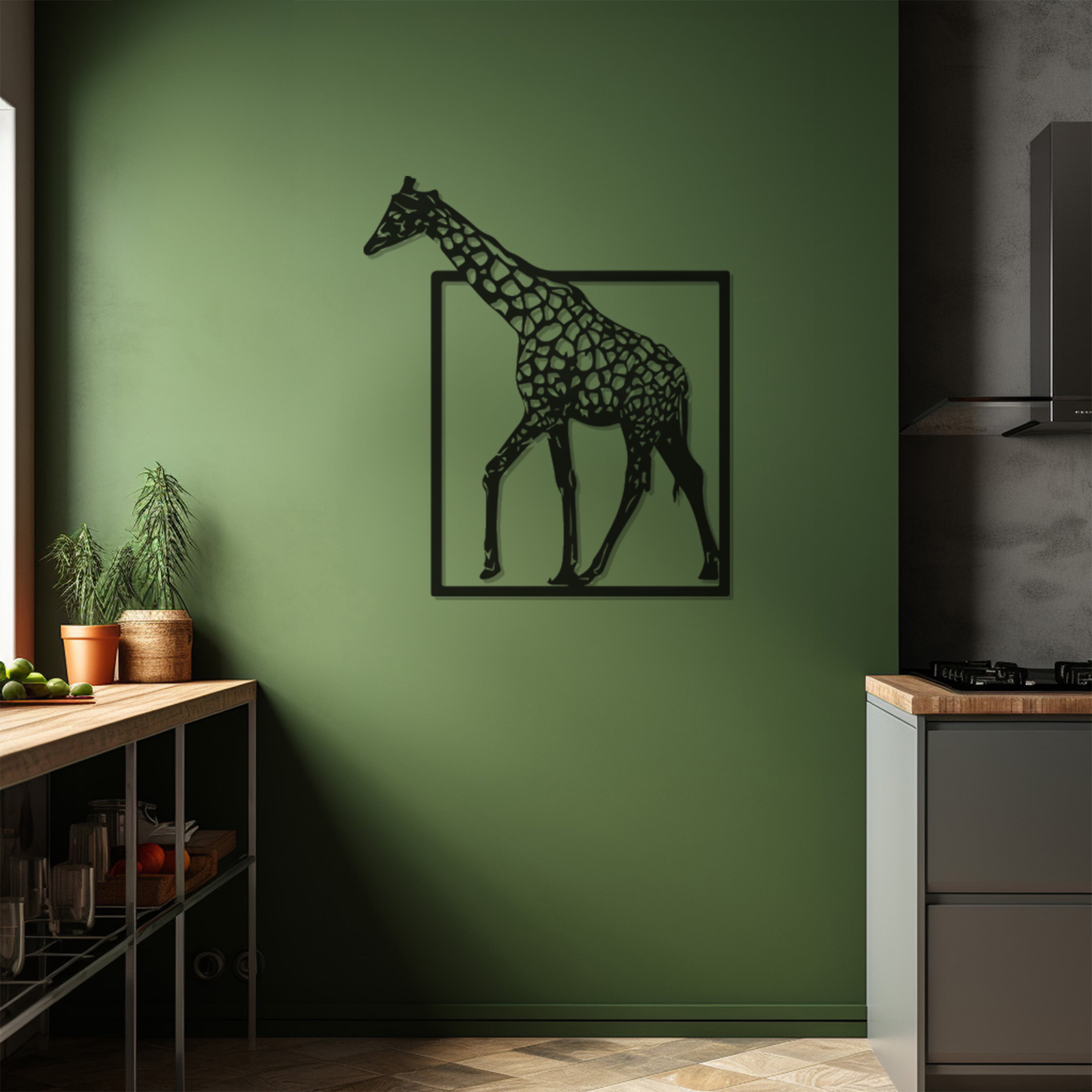 LaModaHome Exclusive Giraffe Figure Coming Out Of The Frame Metal Wall ...