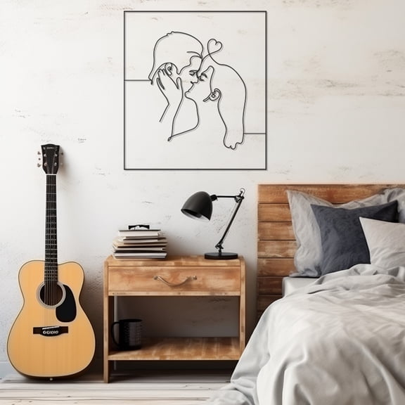 LaModaHome Exclusive Kissing Lovers Silhouette Drawn With Line Art Technique Metal Wall Decor – Durable & Artistic Metal Wall Art for Home and Office Decor