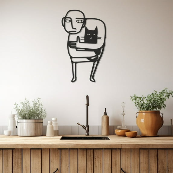 LaModaHome Exclusive Minimalist Boy And Cat Metal Wall Art – Durable & Artistic Metal Wall Art for Home and Office Decor, Perfect for Any Interior Design Aesthetic