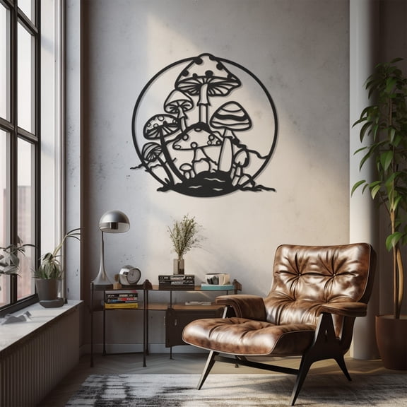 LaModaHome Exclusive Mushrooms Inside The Circle Metal Wall Decor – Durable & Artistic Metal Wall Art for Home and Office Decor, Perfect for Any Interior Design Aesthetic