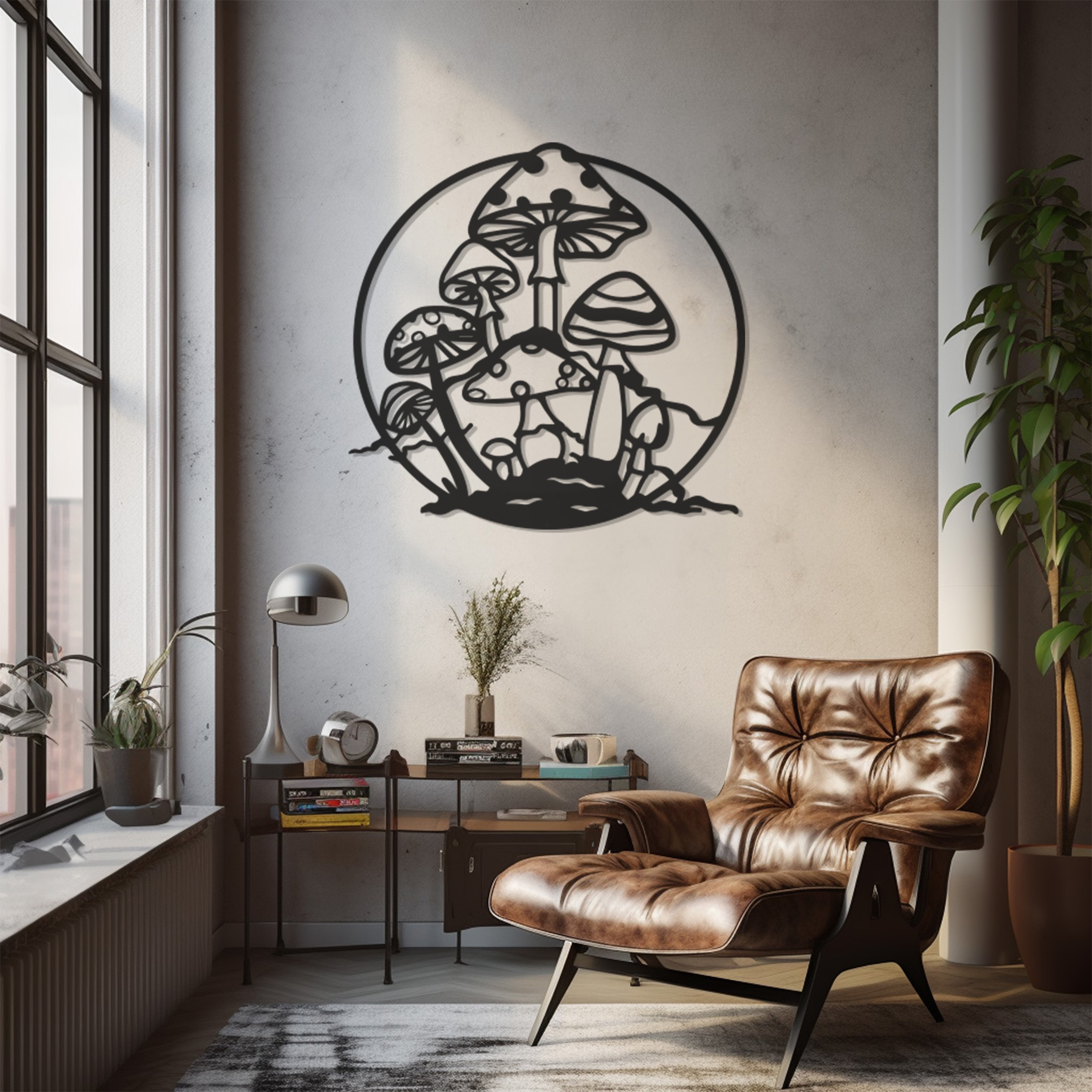 LaModaHome Exclusive Mushrooms Inside The Circle Metal Wall Decor ...
