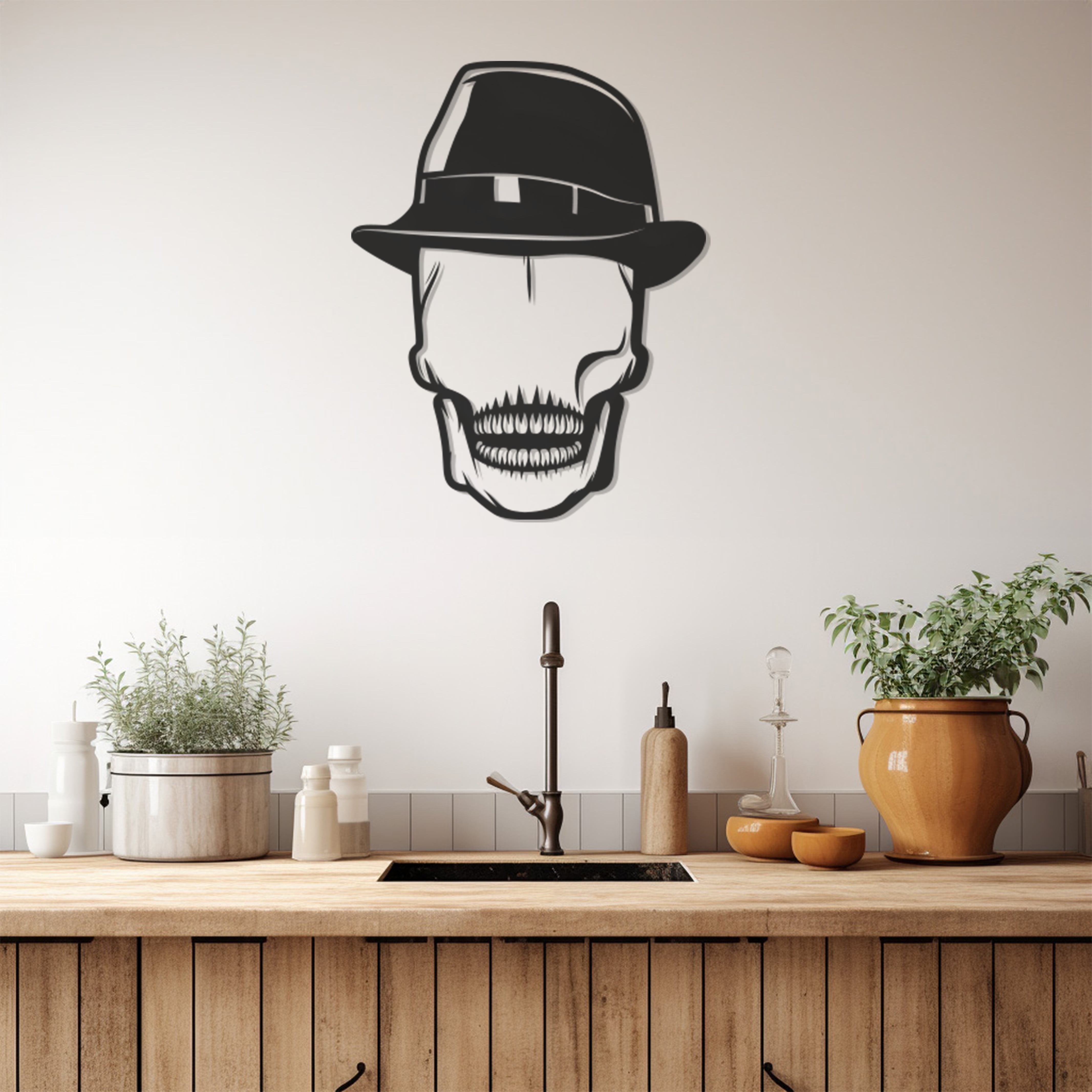 LaModaHome Exclusive Skull With Hat Metal Wall Art – Durable & Artistic ...