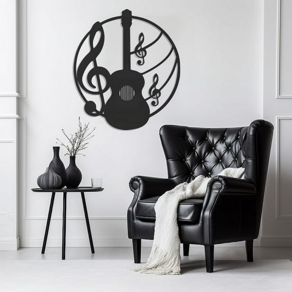 LaModaHome Handcrafted Metal Wall Art, Guitar Design, Music Lover Decor, Unique Musical Instrument Sculpture, Home Studio Decoration,Gift for GuitaristHome Decoration Gift -35.4"x39"/90x99.cm