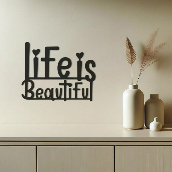 LaModaHome Life is Beautiful Metal Wall Art,Inspirational Quote, Elegant Home Decor Piece, Modern Artistic Design,Unique Wall Hanging for Living SpacesHome Decoration Gift -19.7"x25.6"/50x65cm