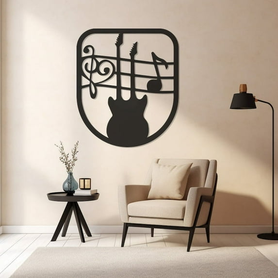 LaModaHome Modern Guitar Wall Art, Music-Themed Metal Decor, Unique Home Accent for Musicians, Guitarist Gift, Contemporary Music Lover ArtworkHome Decoration Gift -11.8"x29.5"/30x75cm