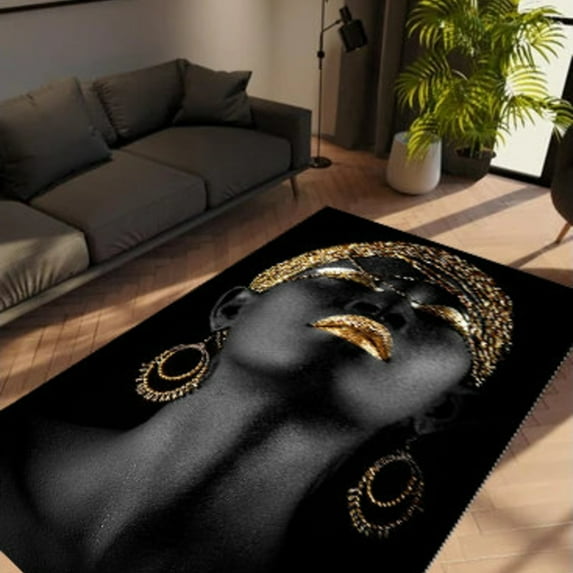 LaModaHome Non-Slip Rug African Lady Portrait Rug Washable Mat Child Stain Resistant Living Room Kitchen Carpet - Size: 3,3X2,6ft(100X80cm)