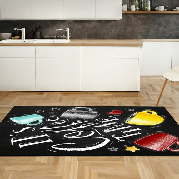 LaModaHome Non-Slip Rug Coffee Cup Pattern Rug: Modern Abstract Design Washable Mat Child Stain Resistant Living Room Kitchen Carpet - Size: 3,9X3,3ft(120X100cm)