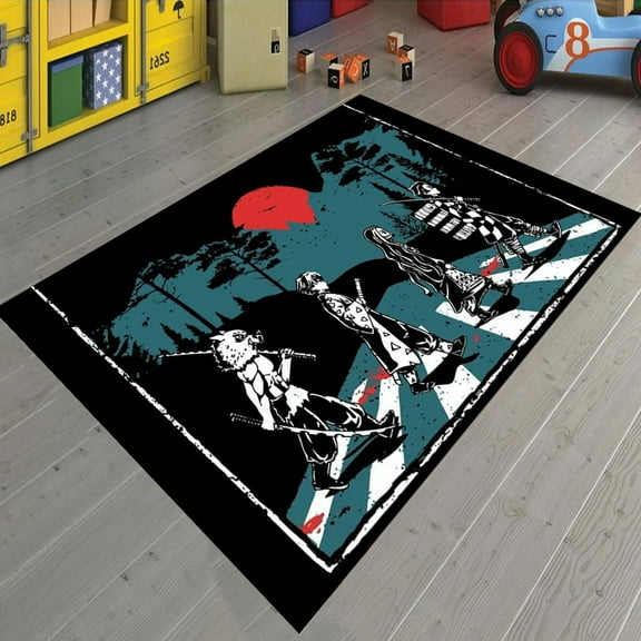 LaModaHome Non-Slip Rug Modern Anime & Manga Office Rug: Abstract Cartoon Design Washable Mat Child Stain Resistant Living Room Kitchen Carpet - Size: 4,9X2,6ft(150X80cm)