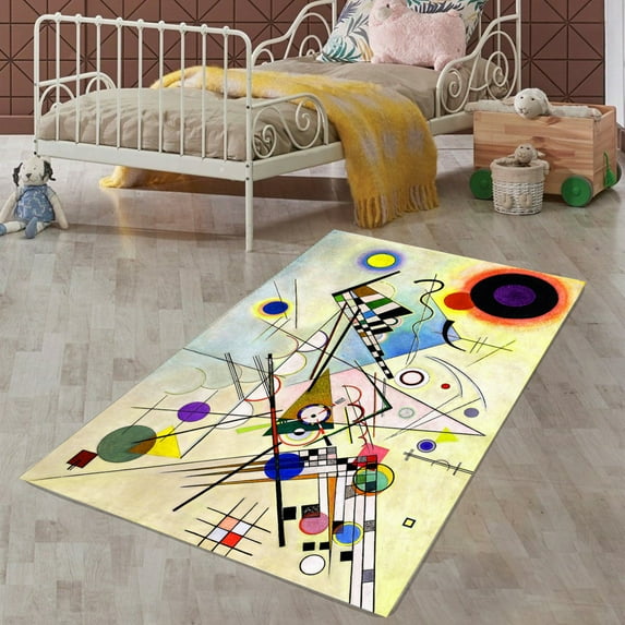 LaModaHome Non-Slip Rug Pop Art Inspired Geometric Figures Rug Washable Mat Child Stain Resistant Living Room Kitchen Carpet - Size: 6,6X2,6ft(200X80cm)