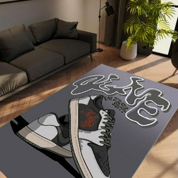 LaModaHome Non-Slip Rug Sneaker Room Decor Street Fashion Sneaker Rug Washable Mat Child Stain Resistant Living Room Kitchen Carpet - Size: 3,3X2,6ft(100X80cm)