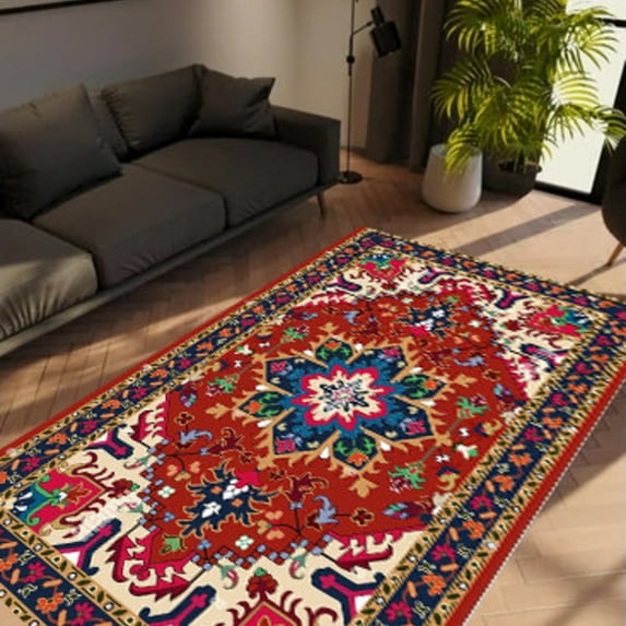 LaModaHome Non-Slip Rug Vintage Turkish Rug Washable Mat Child Stain Resistant Living Room Kitchen Carpet - Size: 9,2X5,9ft(280X180cm)