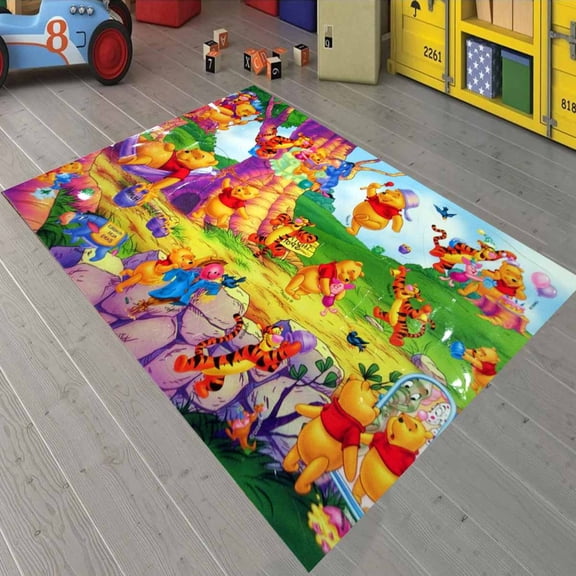 LaModaHome Non-Slip Rug Winnie The Pooh Inspired Rug: Perfect for Nursery Kids Room Washable Mat Child Stain Resistant Living Room Kitchen Carpet - Size: 4,9X2,6ft(150X80cm)