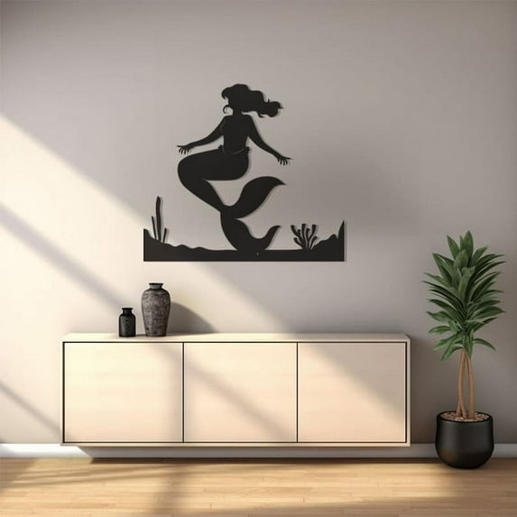 LaModaHome Ocean Themed Wall Art, Mermaid Design Metal Decor, Unique Christmas Gift, Coastal Beach House Interior, Nautical Home DecorationHome Decoration Gift -35.4"x35.4"/90x90cm